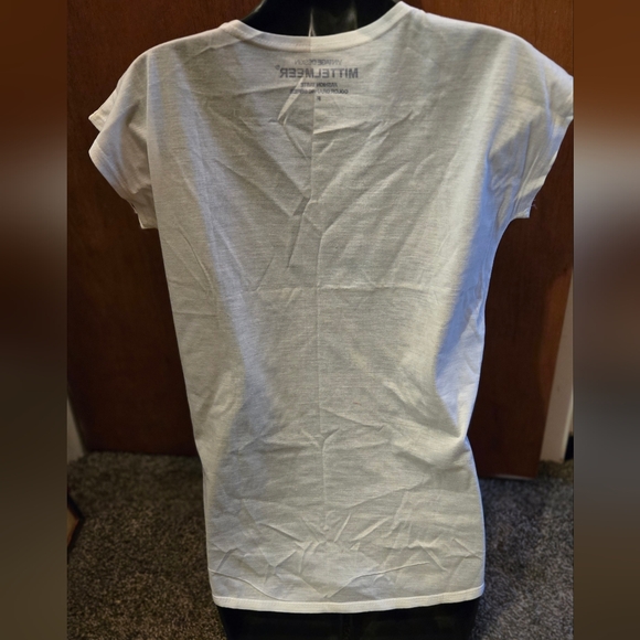 Mittelmeer skull graphic white t-shirt capped sleeves high/low hemline szF - Picture 5 of 6